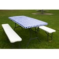 thumbnail image 4 of Rally Home Goods Outdoor Fitted Vinyl Rectangular Tablecloth with Flannel Backing for 6 FT Table (30 x 72''), Waterproof Wipeable Cover, Blue/White Gingham Check Plastic for Camping Parties Picnic, 4 of 6