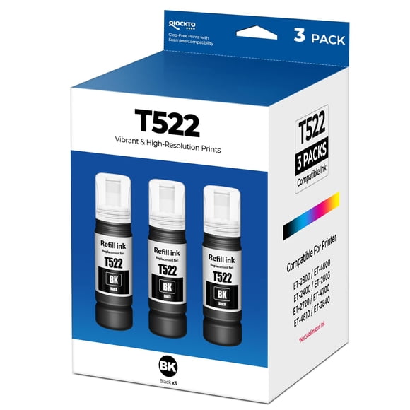 Botellas de Tinta Recargable QIOCKTO 522 Negro para ET-2800 ET-2400