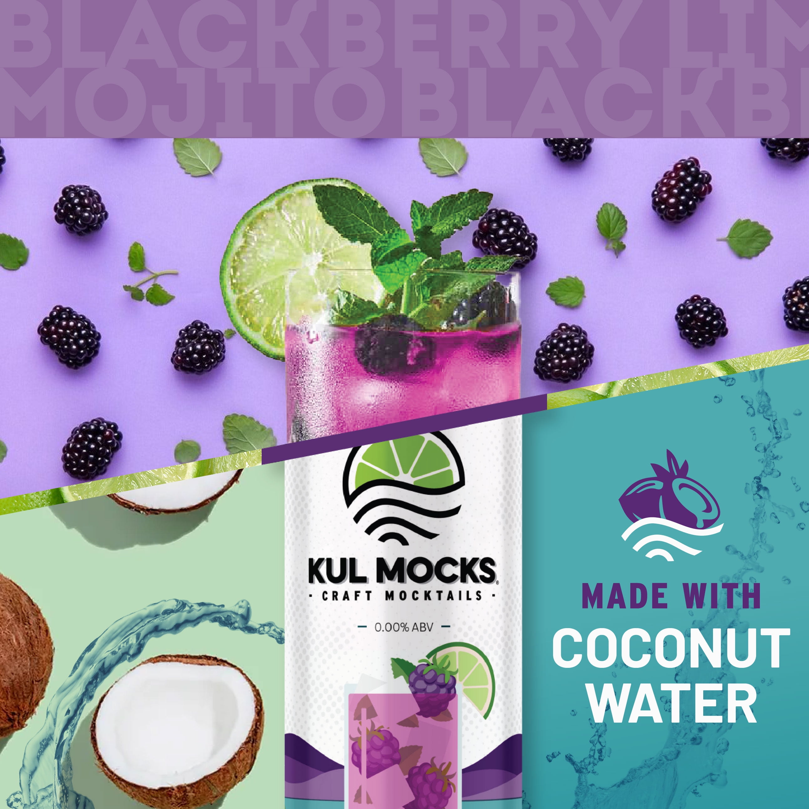 KUL MOCKS Blackberry Lime Mojito Mocktail 4 Pack Non-Alcoholic