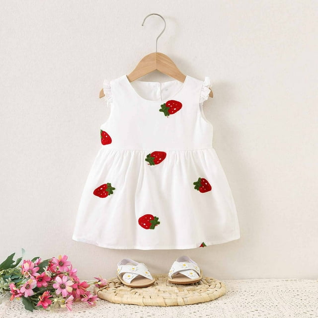 Pisexur Robes pour Filles, Robes d'Été pour Bébés Filles Robe à Manches Courtes Brodée Motif Jupe Blanche