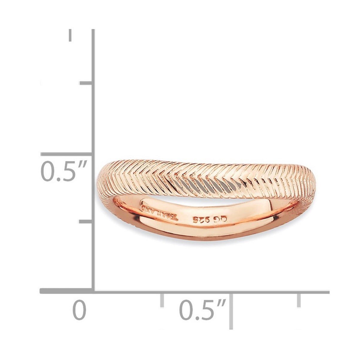 3.25mm 925 Sterling Silver Textured Patterned Stackable Polished Pink Plate Wave Ring Size 10 Stackable Ring for Women