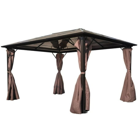Tomshoo Gazebo with Curtain Brown Aluminum 157.5 x118.1