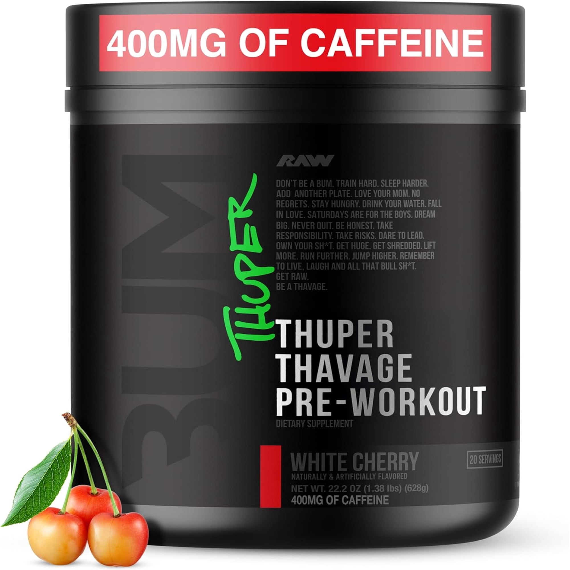 RAW Nutrition Thuper Thavage Pre Workout Powder with Creatine, White Cherry