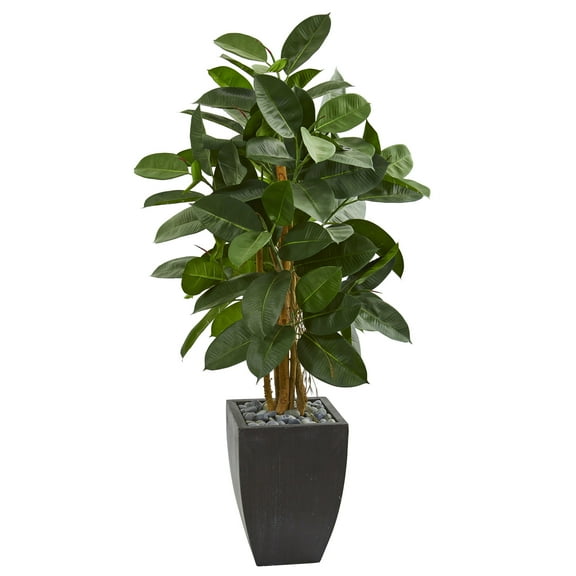 Nearly Natural 56-In. Artificial Rubber Tree in Black Planter