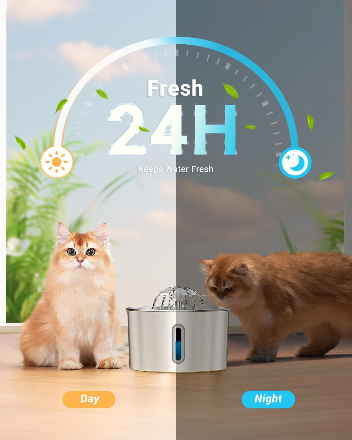 Cat Water Fountain Stainless Steel - 74oz/2.2L Automatic Large Pet Watering Bowl Dispenser for Indoor Cats - Drinking Fountains with 6 Filter, Gifts for Dogs and Kitty - Dog Waterer Bowls No Spill