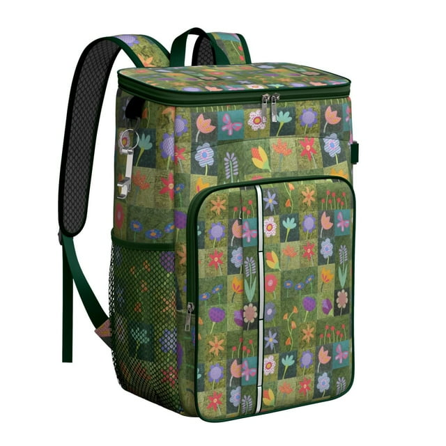 Sac à Dos Isotherme Imprimé Fleurs et Feuilles Tropicales, Sac à Lunch Isolé et Étanche avec Design Botanique Artistique, Parfait pour Femmes, Randonnée, Bureau
