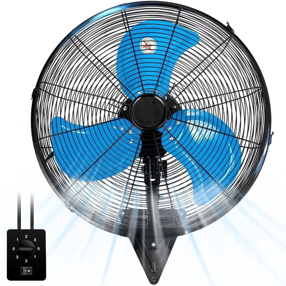 24” Wall Mount Fan 8000 CFM High Velocity Industrial Heavy Duty Fan with 3-Speed Oscillating Commercial Use for Warehouse, Garage, Factory, Blue