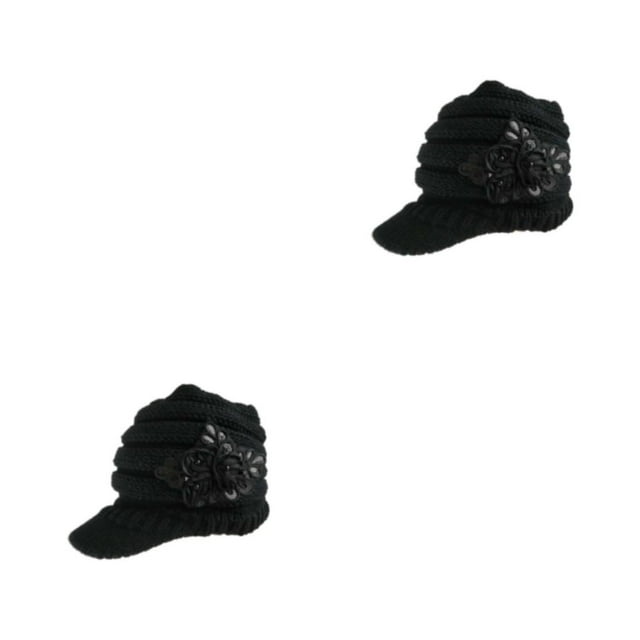 Baohd Ears Protected In Style With Knitted Wool Hat Cold Days Warm Knitted Hats black 2Set