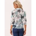 thumbnail image 3 of Tops transparentes con estampado de hojas ligeras y mangas 3/4 con cuello de punto para mujer Verde S, 3 of 6