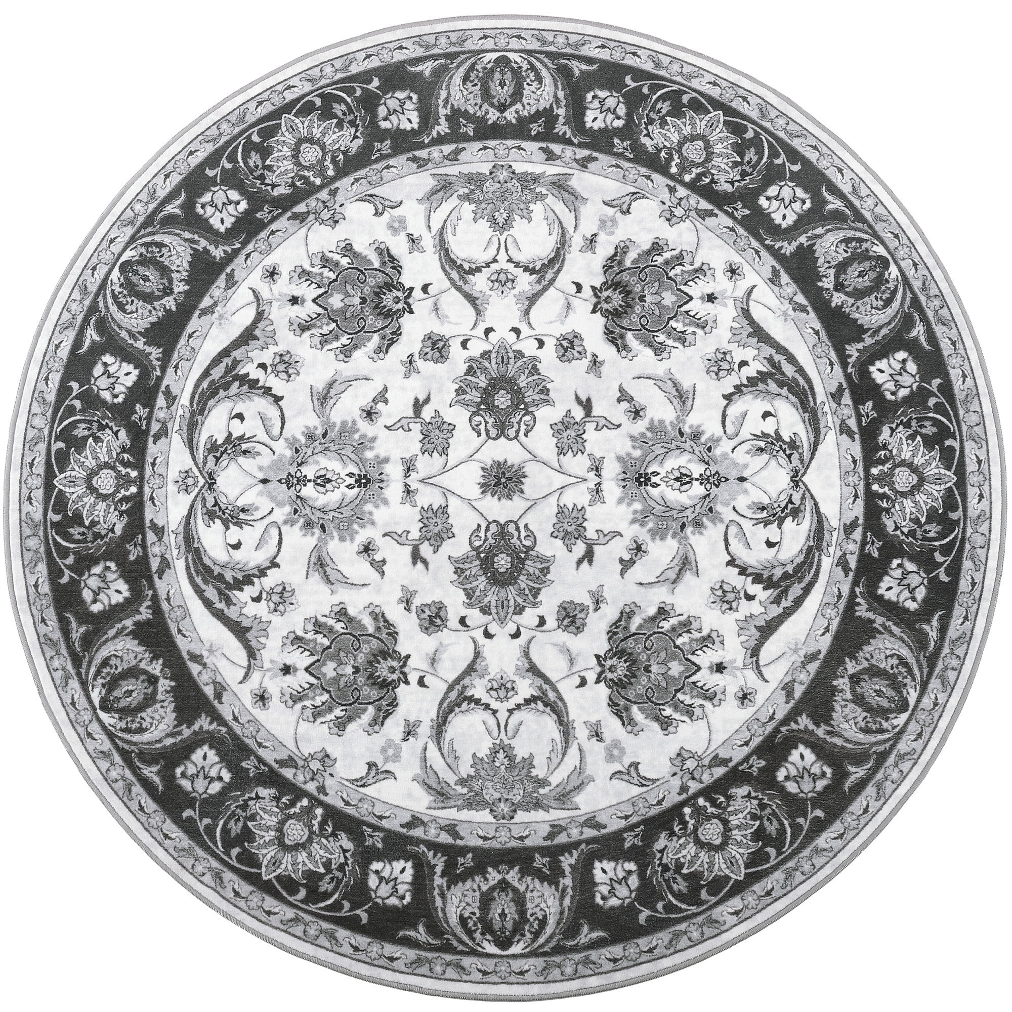 Noahas 4 ft Round Rugs for Living Room Bedroom Rug Circle Area Rug for Dining Room Table Throw Neutral Vintage Circular Rugs Washable Soft Comfortable Black