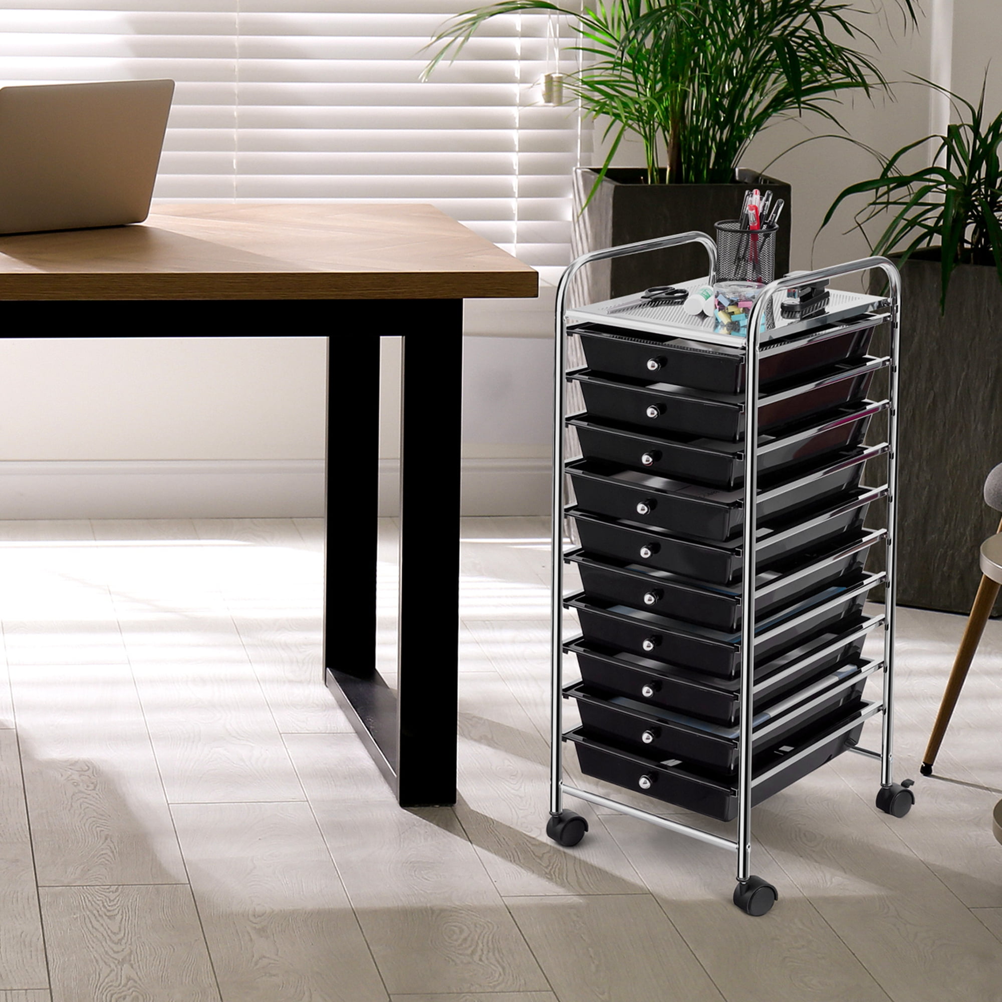 Costway 10 Drawer Rolling Storage Cart Scrapbook Paper Office School Organizer Black