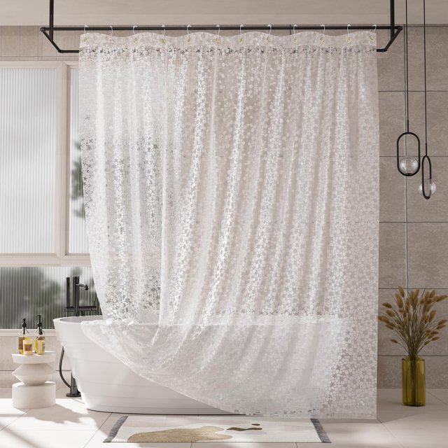 Cortina de ducha AmazerBath, 100% EVA, adoquín transparente, 180 x 180 cm