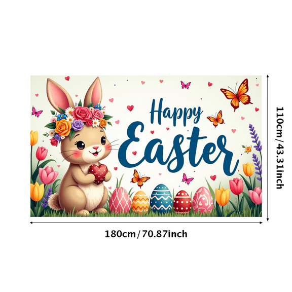 LUUFILx Happy Easter Bunny Banner Spring Party Decoration Photography Props Event Decor Colorful Eggs Flowers Outdoor Celebration Backdrop Background