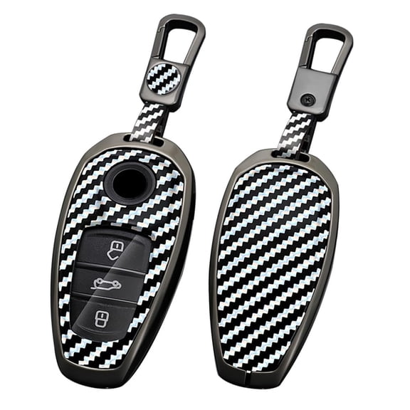 Car Key Skin Fit for Volkswagen Touareg 2012-2017 Carbon Texture Key Fob Cover 360 Degree Protection Car Key Glove Metal Key Housing