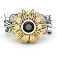 thumbnail image 3 of 0.60 Ct Round Cut Onyx Black Diamonds Sunflower Design Two Tone Engagement Ring, 925 Sterling Silver Rhodium Plated, 3 of 4