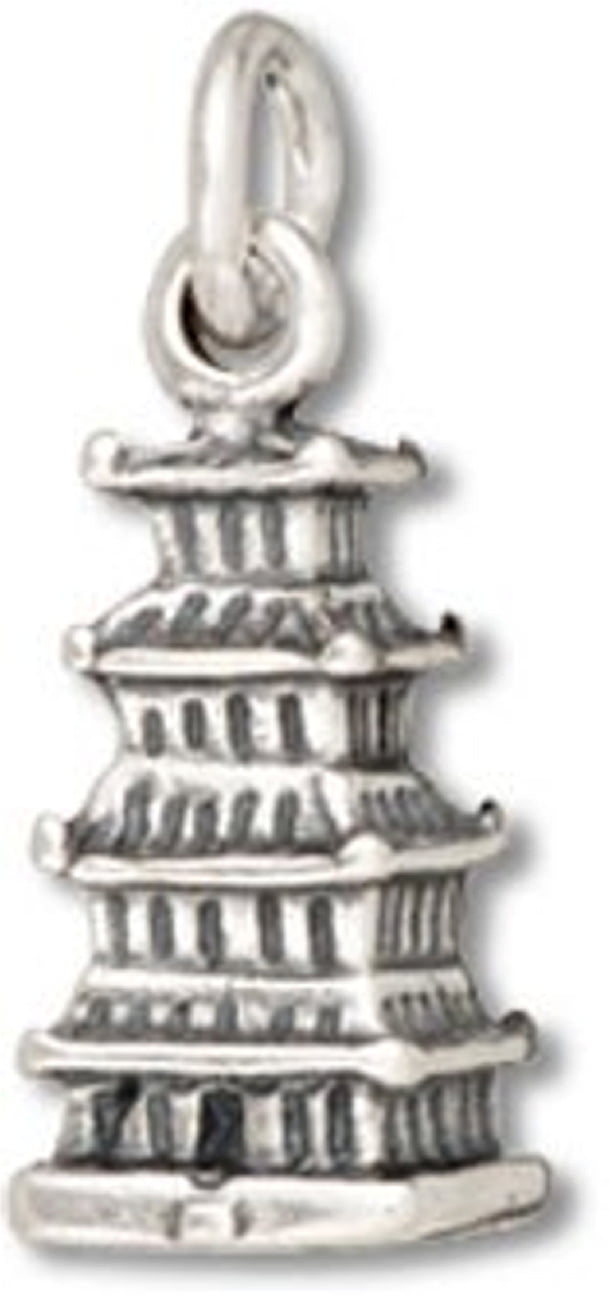 Sterling Silver Womens 1mm Box Chain 3D Asian Chinese Japanese Buddhist Temple Pagoda Pendant Necklace 