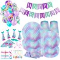 thumbnail image 4 of Vajilla desechable con forma de concha de sirena para fiesta de verano en la playa, decoración para fiesta de primer cumpleaños de niña, baby shower, 4 of 6