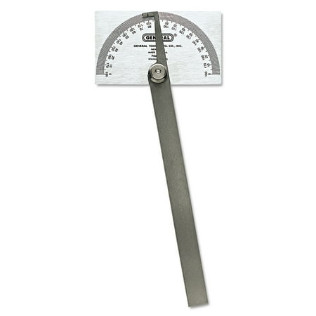 General Pivot-Arm Square-Head Steel Protractor, 3 3/8" x 2" Head, 6" Arm