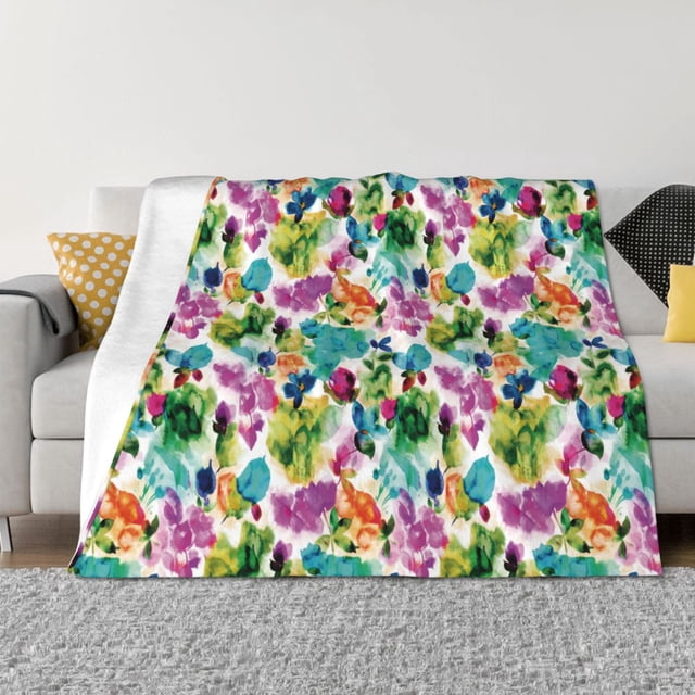 Balery Watercolor Flowers Manta de Franela con Dibujo, Lujo Ultra Suave y Cálido, Antipelusa y Resistente a las Arrugas para Cama, Sofá, Camping -60"x50"