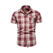 Blotona Mens Classic Plaid Shirt Turn Down Collar Short Sleeve Button Down Plaid Dress Shirt Casual Regular Fit Plaid Shirt Tops for Summer, S/M/L/XL/XXL