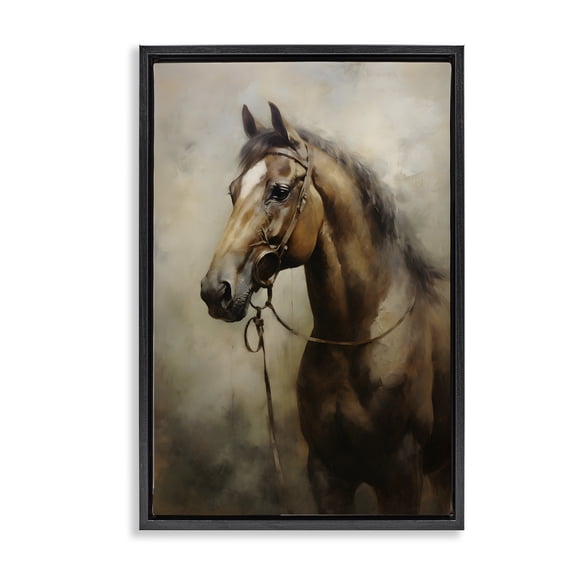 Stupell Industries Brown Horse Portrait Animals & Insects Painting Black Floater Framed Canvas Art Print Wall Art, 17 x 25