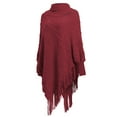 thumbnail image 2 of Women Poncho Sweater Turtleneck Solid Knit Pullover Cape Lightweight Shawl Wrap with Fringes, 2 of 9