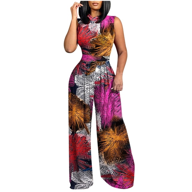 Birdeem Combinaison Imprimée pour Femmes Pyjama Décontracté Sans Manches Jambes Larges Pantalon Long