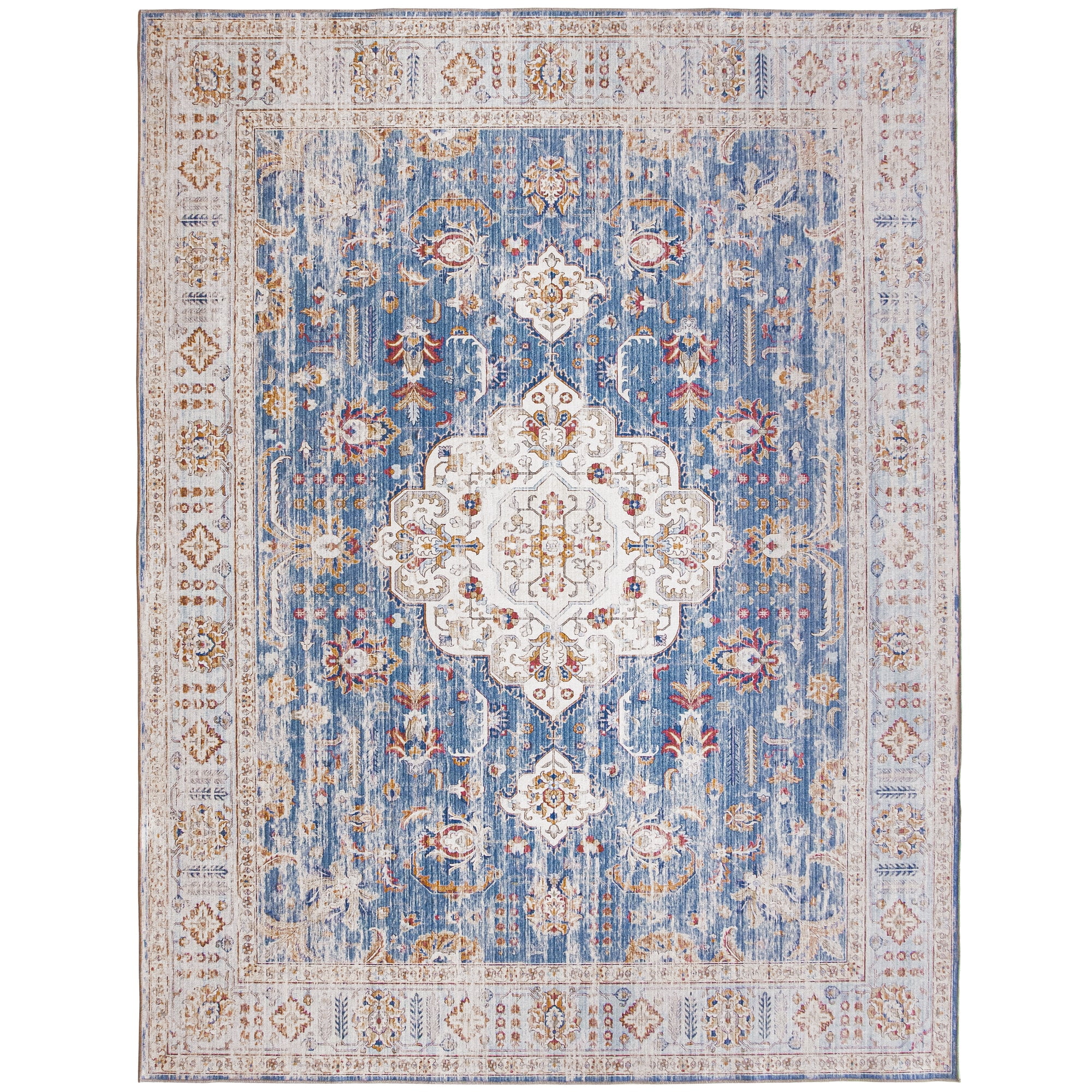 ReaLife Rugs Machine Washable Persian Distressed Medallion Light Blue