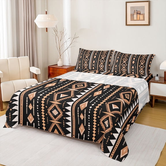 Castle Fairy Kids Teens Bohemian Aztec Twin Sheet Sets,Black Brown Bedding
