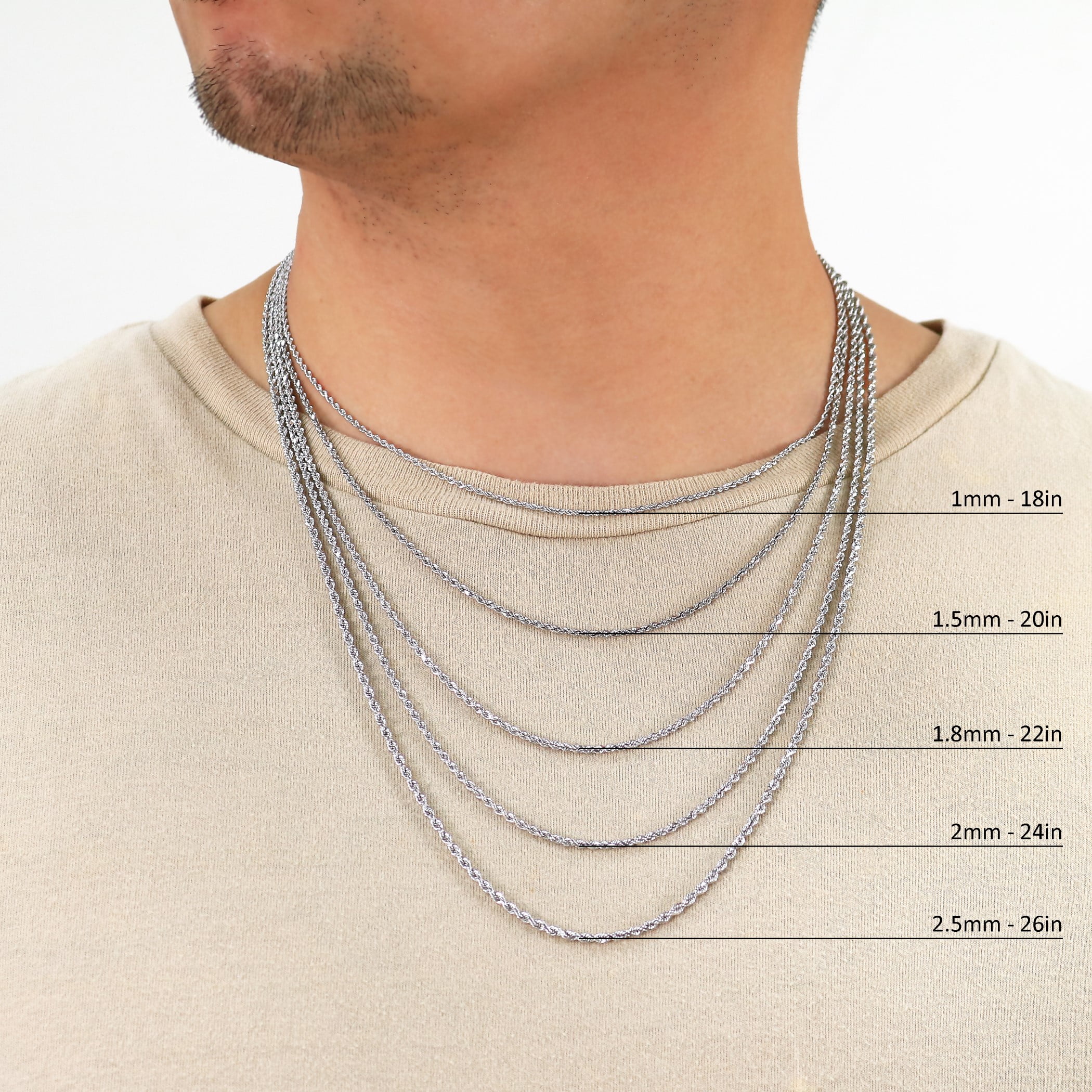 Nuragold 10K Real White Gold Rope Diamond Cut Chain Necklace 14"-30" (1.5mm-7mm) Italian Jewelry for Men & Women