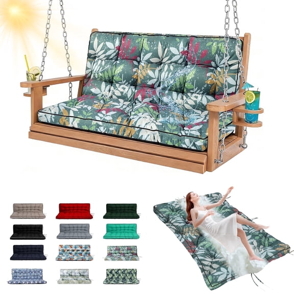 YLLN Porch Swing Cushions With Backrest, 4" Thicken Waterproof Outdoor Bench Cushion, Patio Swing Cushion Replacement, For Outdoor Indoor Garden Furniture, Only Cushion（40" x 55",Green Flower）