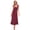Wine, variant on Women's Square Neck Tie Strap Midi Dress in Solid Urban Style with Peplum and Slit Sleeveless Flounce Hem 100% Polyester