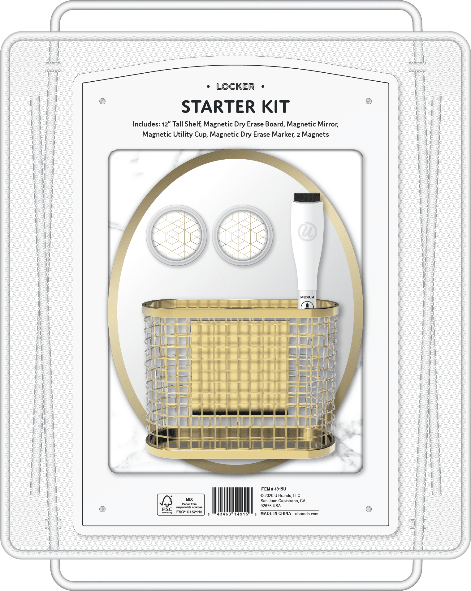U Brands Wire Locker Starter Kit, Steel Shelf and Accessories, White