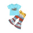 thumbnail image 1 of Mialoley Kid Girls Pants Set, T-shirt à Manches Courtes Col Rond avec Imprimé Fleurs/léopard, 1 of 9