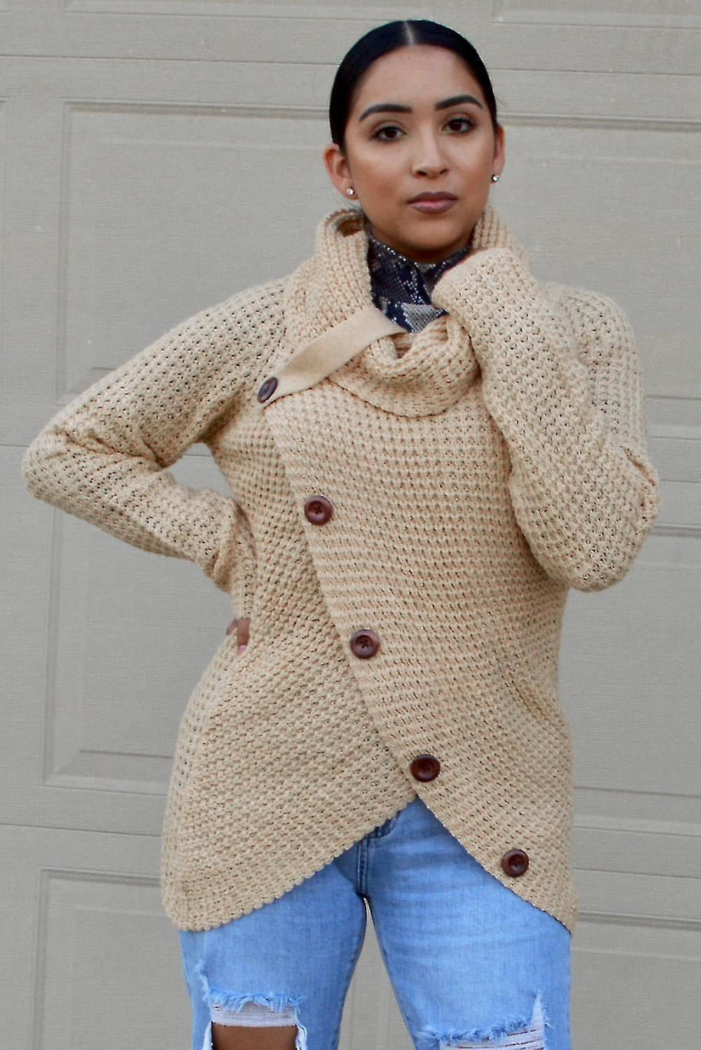 Buttoned Wrap Turtleneck Sweater 