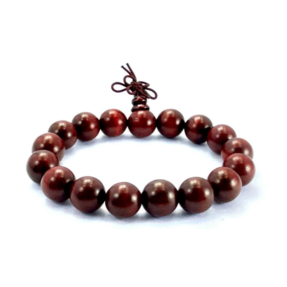 PURPLE WHALE Tibetan Buddhist Prayer Mala Bracelet, 10mm Red Wood Round Beads, Stretch Design, Unisex, Prosperity Infinity Knot