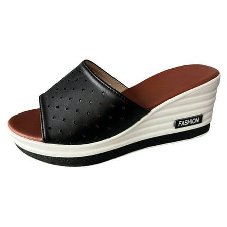 

PEASKJP Womens Sandals Sandals for Women Casual Summer Mule Hollow Out Slip On Shoes Orthotic Vintage Gladiator Wedge Sandals (Black 9)