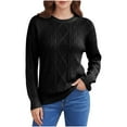 thumbnail image 2 of Women's Cable Knit Sweater Long Sleeve Warm Fall Winter Pullover Crew Neck Trendy Elegant Top, 2 of 9