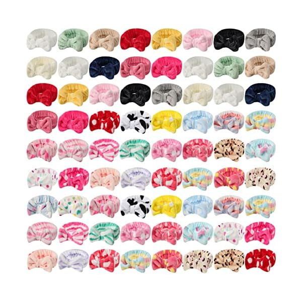wonima11 74 Pcs Spa Headband Set 37 Styles Coral Fleece Terry Cloth Facial Hair Wrap Cosmetic Headband for Makeup, Soft Skincare & Washing Face Bow Hairbands for Women
