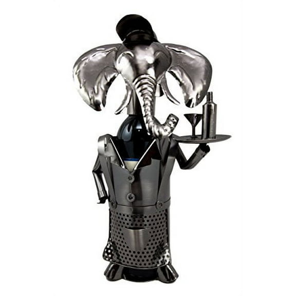 Atlantic Collectibles Pachy Elephant Waiter Hand Made Metal Wine Bottle Holder Caddy Decor 14.25"H
