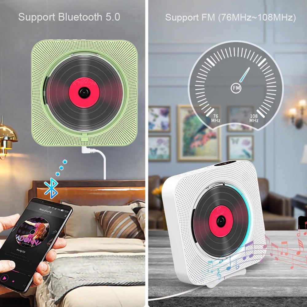 MEGICOT Bidirectional Bluetooth Wall Mountable CD Player Built-in Speakers, Portable Music Player with Dust Cover Remote Control, Support FM Radio USB flash Micro SD AUX Play