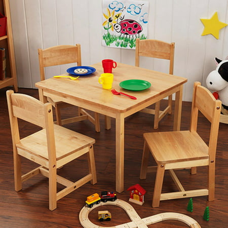 KidKraft Wooden Farmhouse Table & Chairs, Childrens Furniture for Art & Activity, Natural