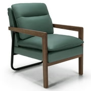 Costway Modern Accent Armchair Lounge Chair w/ Rubber Wood Legs & Steel Bracket Blue