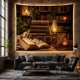 thumbnail image 6 of Leather Books and Oil Lamp in a Warm Study, Nostalgic Vintage for Readers, Library Still Life Art, Graduation Gift, Tapestry Wall Hanging for Reading Nook and Den, 6 of 7