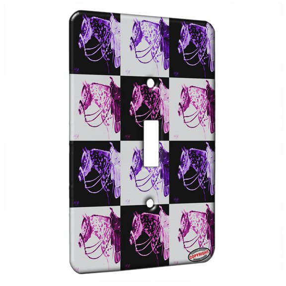 KuzmarK™ Single Gang Toggle Switch Wall Plate - Sorrel Leopard Appaloosa Western Tack Horse Pink Pattern Art by Denise Every