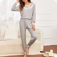 thumbnail image 2 of Elainilye Fashion Pajama Set for Women Two Piece Outfits Long Sleeve Plain Print Tops with High Waist Pants Pajama Sets,Gray, 2 of 6