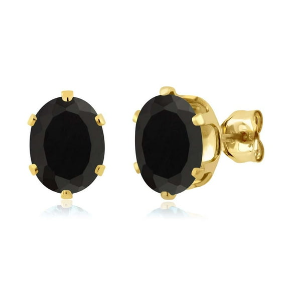 Gem Stone King 18K Yellow Gold Plated Silver Black Onyx Stud Earrings for Women Men (2.18 Cttw, Gemstone Birthstone, Oval 8X6MM)