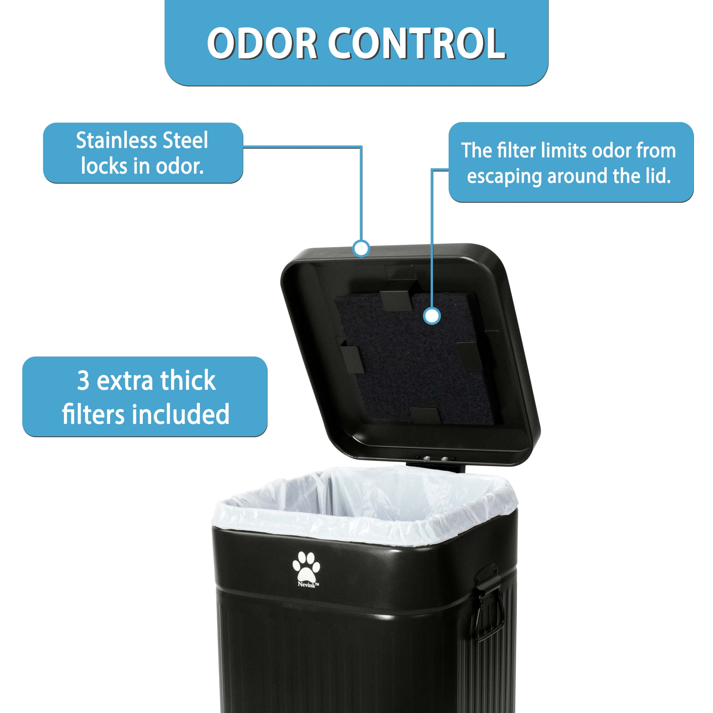 Nevink Dog Poop Trash Can Outside - Outdoor Dog Waste Trash Can with Lid - Odor Proof Waste Station Container for Backyard - 12L/3.2Gal (Black)