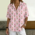 thumbnail image 5 of Endives Women's Linen Shirt Short Sleeve Shirt Collared Blouse for Women Casual Button Down Shirt Beach Vacation Outfits Hawaiian Shirt for Women Pink XXXL, 5 of 7