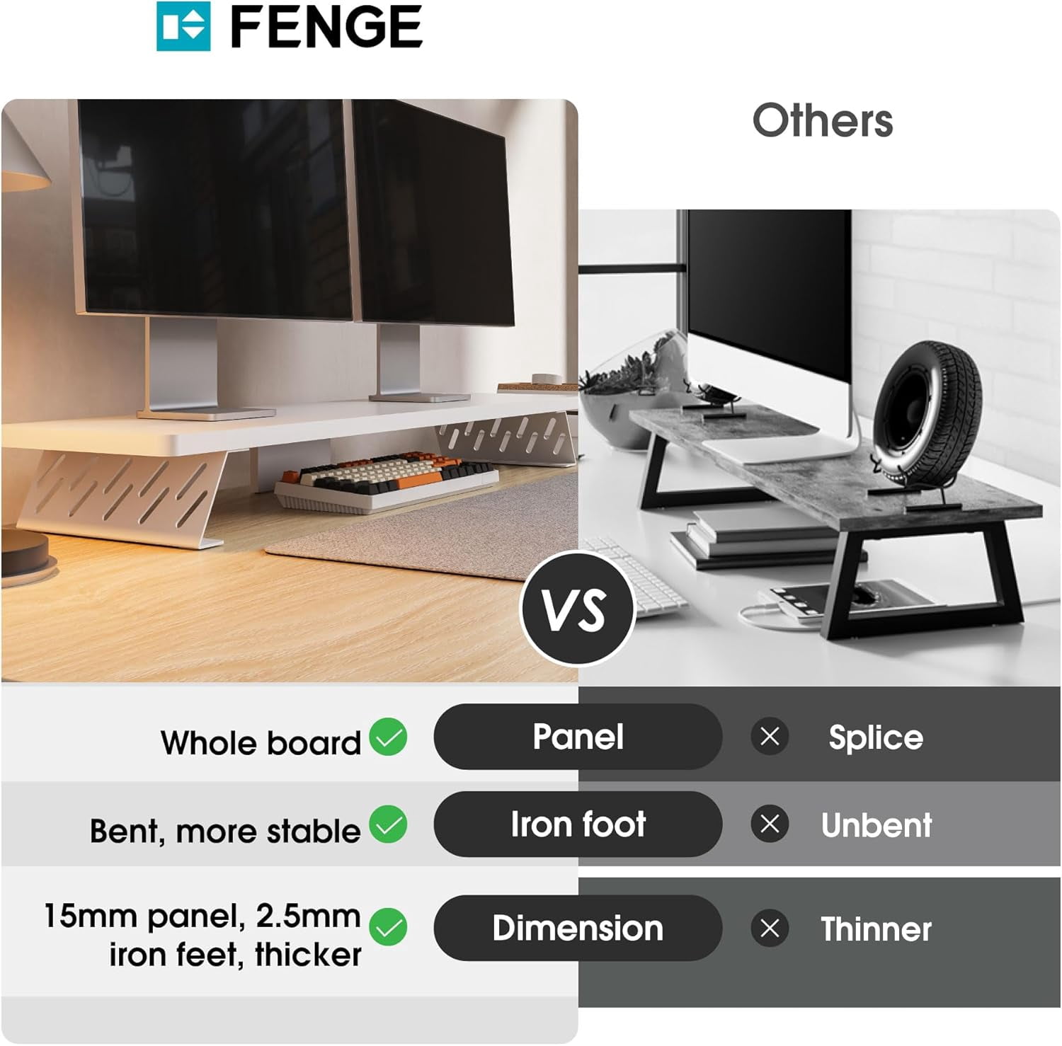 Wood and Steel Dual Monitor Stand Riser for Desktop, Laptop, PC, and Printer